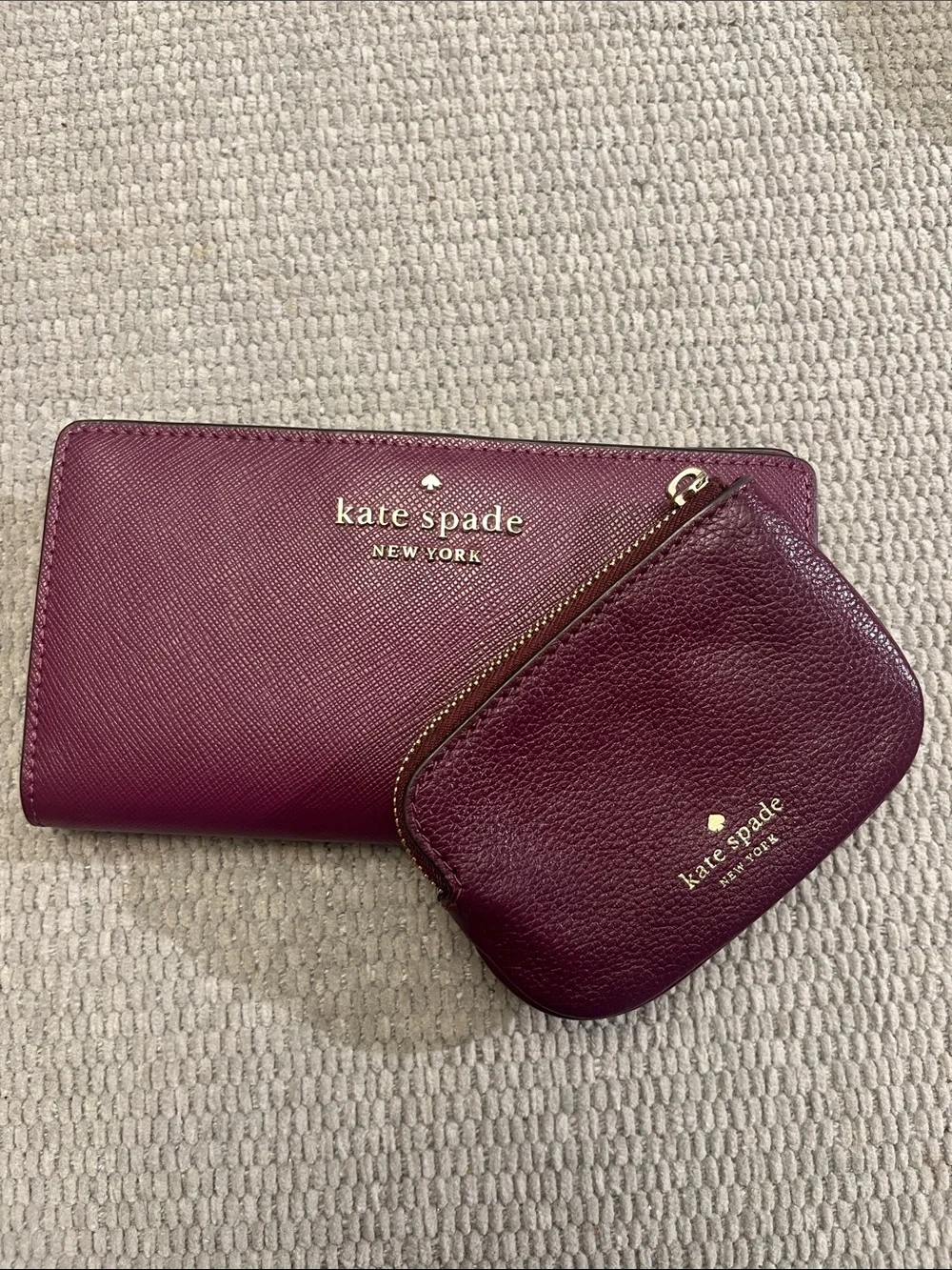 Authentic Kate Spade Burgundy Genuine Leather wallet matching Leather Coin Pouch